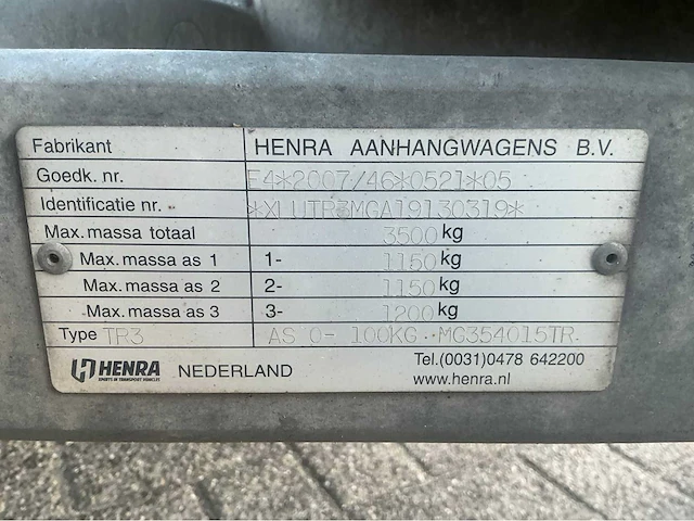 2019 henra mg354015tr aanhangwagen - afbeelding 2 van  10