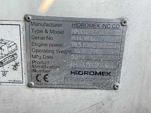 2019 hidromek hmk145lc-4 sr rupsgraafmachine - afbeelding 22 van  25
