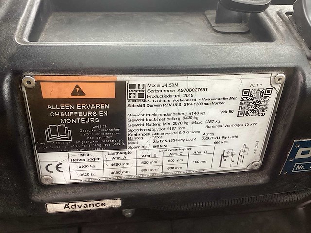 2019 hyster j 4.5 xn vorkheftruck - afbeelding 13 van  14