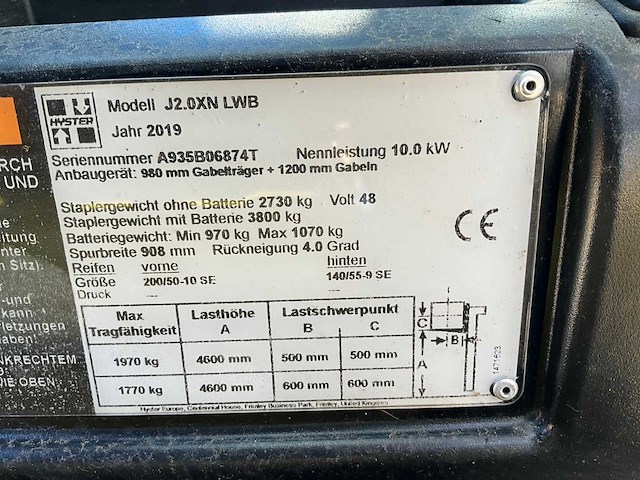 2019 hyster j2.oxn lwb vorkheftruck - afbeelding 15 van  22