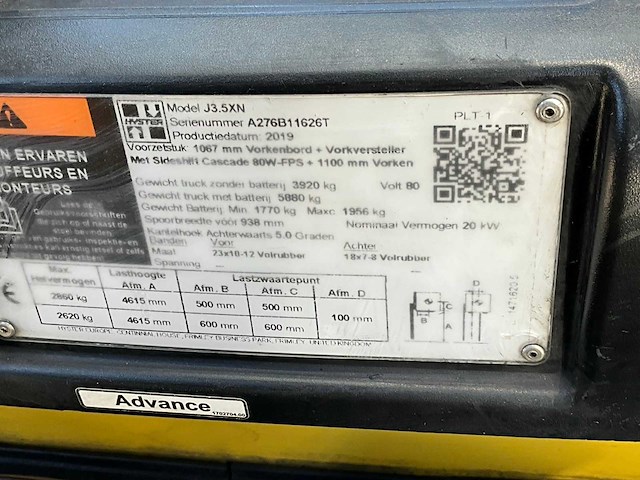 2019 hyster j2.oxn lwb vorkheftruck - afbeelding 17 van  24