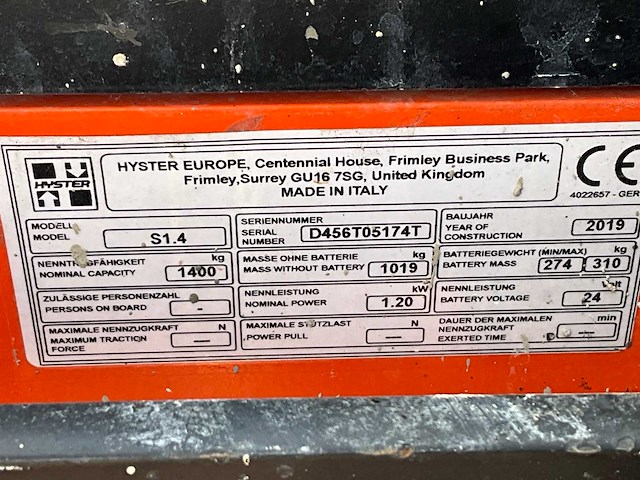 2019 hyster s1.4 elektrische stapelaar - afbeelding 13 van  20