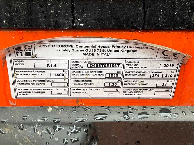 2019 hyster s1.4 elektrische stapelaar - afbeelding 7 van  15