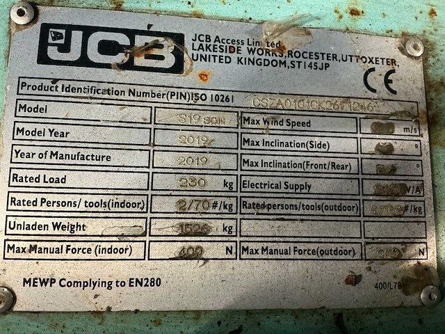 2019 jcb s1930e hoogwerker - afbeelding 5 van  13