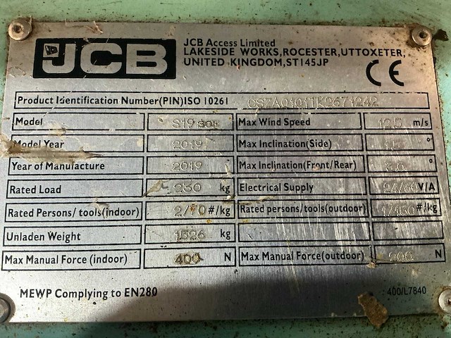 2019 jcb s1930e hoogwerker - afbeelding 7 van  15