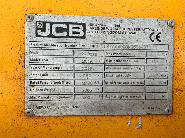 2019 jcb s2632e hoogwerker - afbeelding 21 van  28