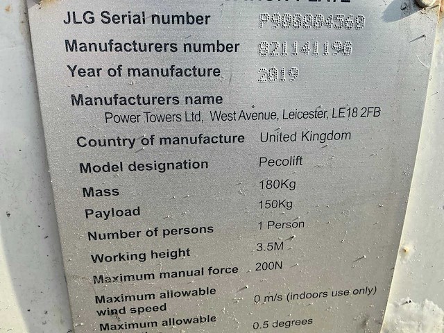 2019 jlg peco hoogwerker - afbeelding 9 van  9