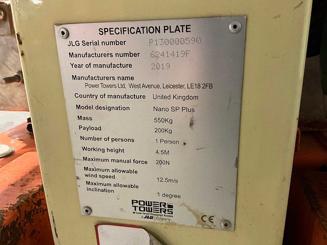 2019 jlg power tower nano personenlift - afbeelding 6 van  14