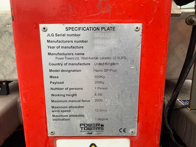 2019 jlg power tower nano sp plus hoogwerker - afbeelding 9 van  18
