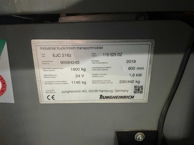 2019 jungheinrich ejc 216z stapelaar - afbeelding 6 van  18