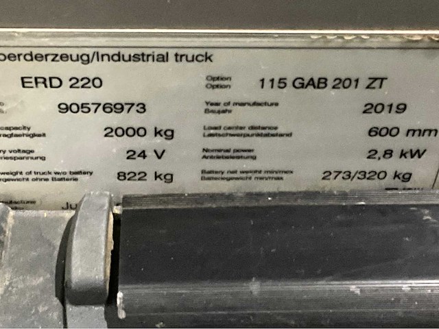 2019 jungheinrich erd 220 2000kg meerij stapelaar - afbeelding 5 van  13