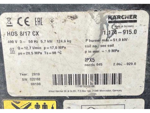 2019 kärcher hds 8/17cx hogedrukreiniger - afbeelding 3 van  11