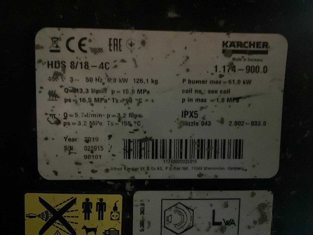 2019 kärcher hds 8/18-4c hogedrukreiniger - afbeelding 3 van  11
