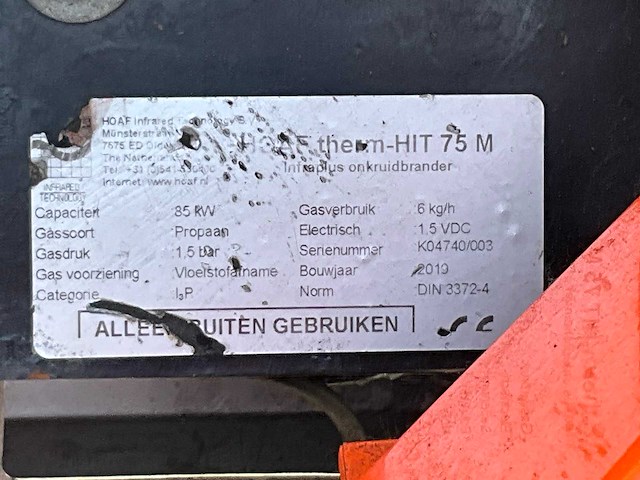 2019 kersten / hoaf k 820 pro / therm-hit 75 m professionele onkruidbrander - afbeelding 9 van  18