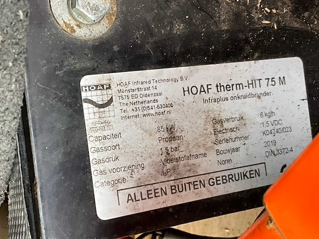 2019 kersten / hoaf k 820 pro / therm-hit 75 m professionele onkruidbrander - afbeelding 3 van  15