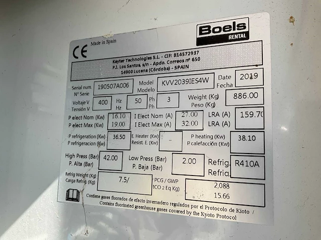 2019 keyter 40 kw kvv2039ies4w warmtepomp / airconditioning - afbeelding 7 van  7