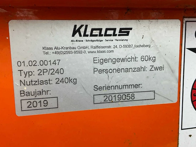 2019 klaas 2p/240 werkkooi ( aluminium ) - afbeelding 2 van  4