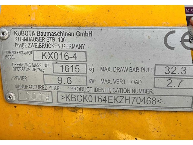 2019 kubota kx016-4g minigraafmachine - afbeelding 39 van  44