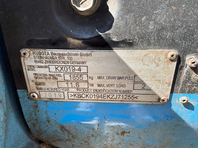 2019 kubota kx019-4 minigraafmachine - afbeelding 8 van  16
