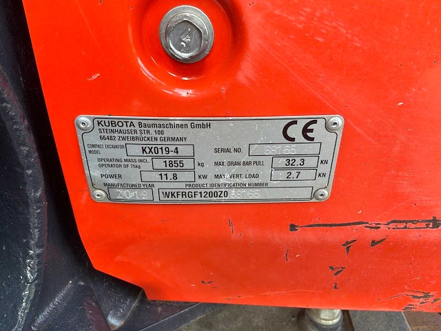 2019 kubota kx019-4 minigraafmachine - afbeelding 13 van  20