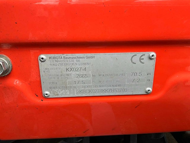 2019 kubota kx027-4 minigraafmachine - afbeelding 28 van  35
