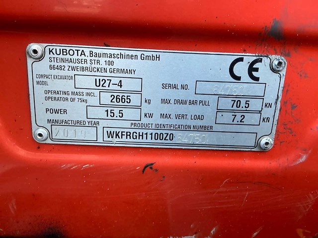 2019 kubota u27-4 minigraafmachine - afbeelding 10 van  30