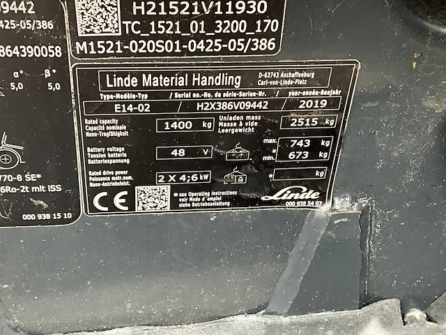2019 linde e 14 vorkheftruck - afbeelding 14 van  21