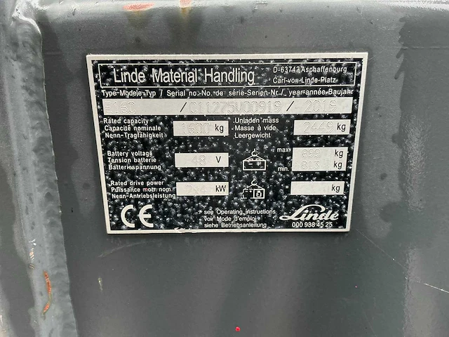 2019 linde e 16 vorkheftruck - afbeelding 27 van  32