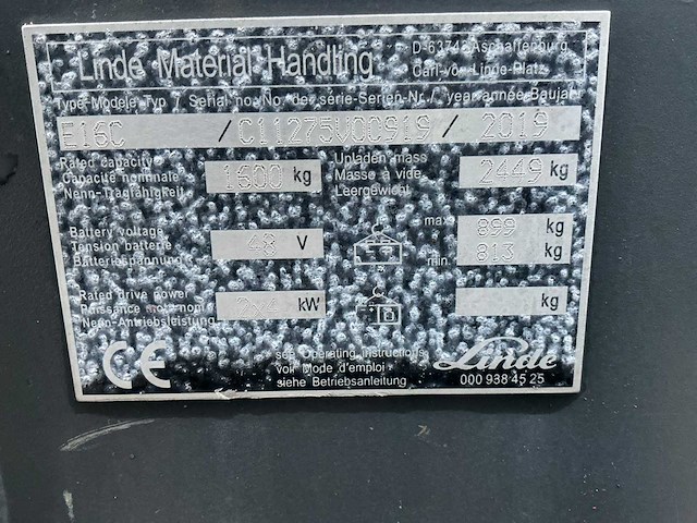 2019 linde e16c vorkheftruck - afbeelding 25 van  31