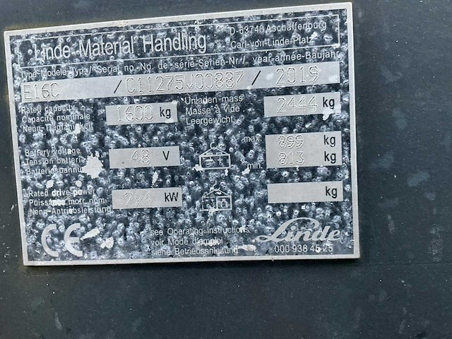 2019 linde e16c vorkheftruck - afbeelding 17 van  19