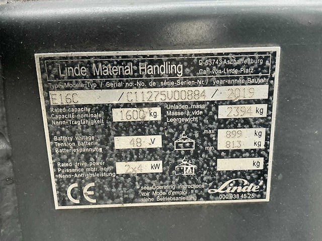 2019 linde e16c vorkheftruck - afbeelding 32 van  32