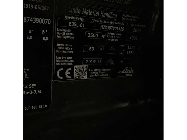 2019 linde e35l-01 3500kg lepelversteller vorkheftruck - afbeelding 19 van  19