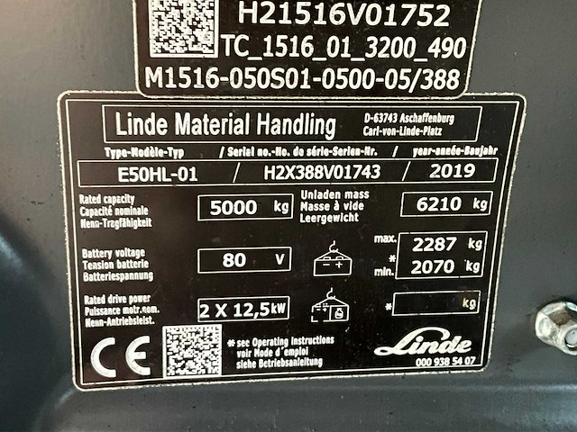 2019 linde e50 vorkheftruck - afbeelding 25 van  25
