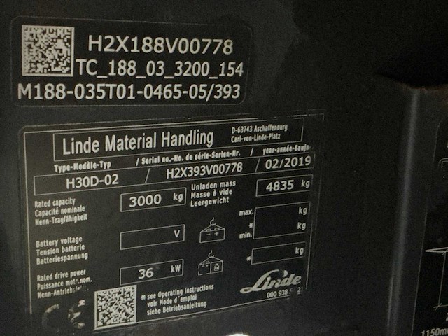 2019 linde h30d-02 vorkheftruck - afbeelding 14 van  21