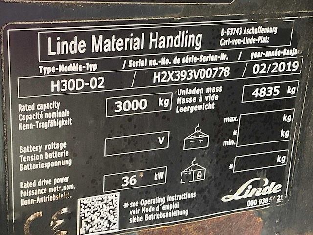 2019 linde h30d-02 vorkheftruck - afbeelding 8 van  16