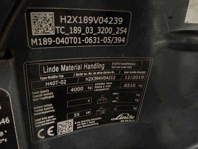 2019 linde h40t-02 vorkheftruck - afbeelding 34 van  58
