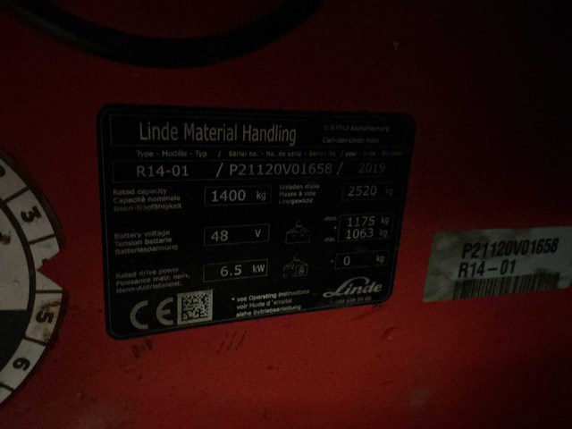 2019 linde r14-01 reach truck - afbeelding 3 van  16
