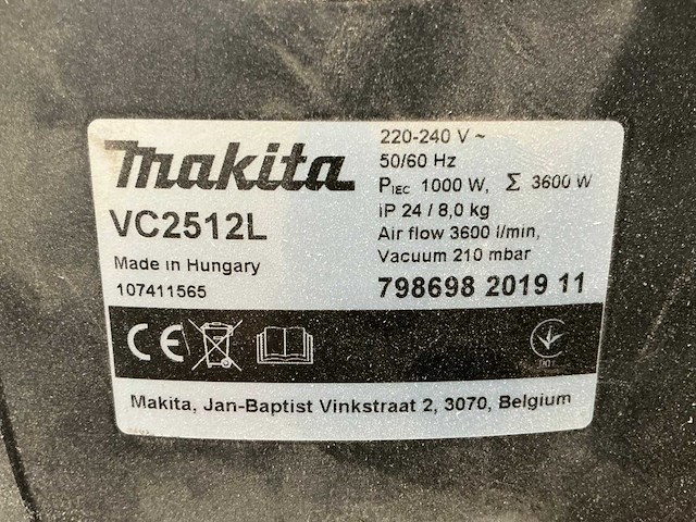 2019 makita vc2512l industriële stofzuiger - afbeelding 6 van  7