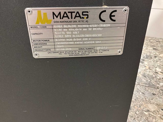 2019 matas efe007-trabzon broodsnijmachine - afbeelding 10 van  18