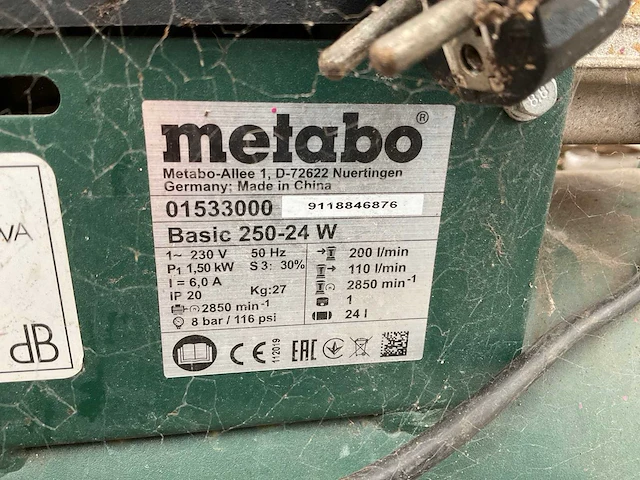 2019 metabo basic 250-24 w luchtcompressor - afbeelding 3 van  3