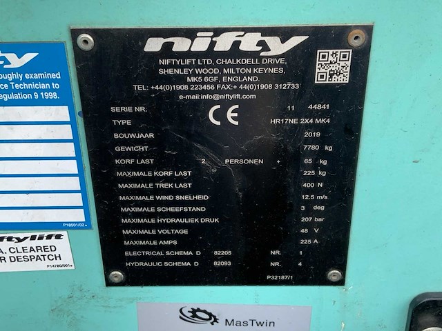 2019 nifty hr17ne 2x4 mk4 zelfrijdende kniktelescoophoogwerker - afbeelding 16 van  25