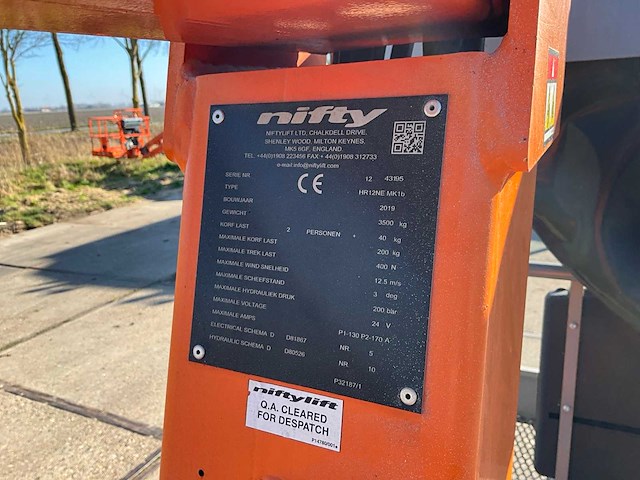 2019 nifty lift hr12ne mk1b telescoophoogwerker - afbeelding 12 van  14