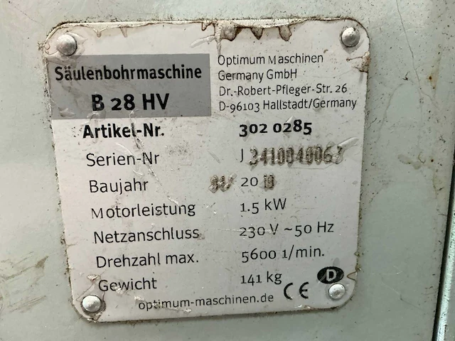 2019 optimum b28hv kolomboormachine - afbeelding 3 van  11