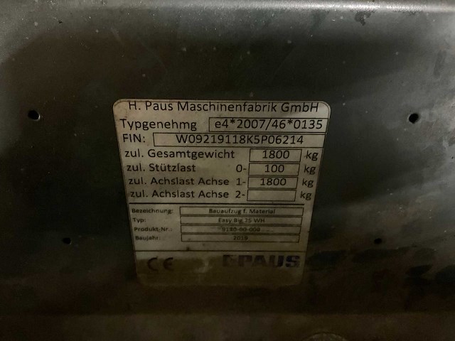 2019 paus easy big 25wh ladderlift aanhangwagen, 53-wv-jh - afbeelding 15 van  25