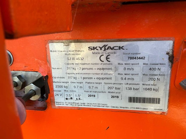 2019 skyjack sj 3 4632 hoogwerker - afbeelding 15 van  22