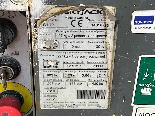 2019 skyjack sj12 personenlift - afbeelding 10 van  18
