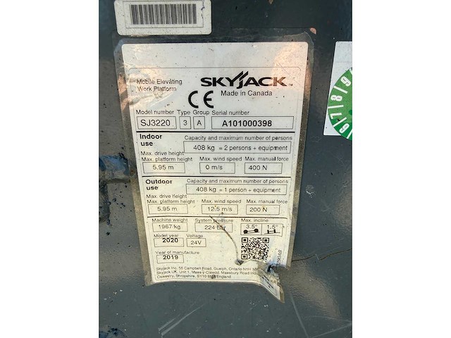 2019 skyjack sj3220 hoogwerker - afbeelding 12 van  15