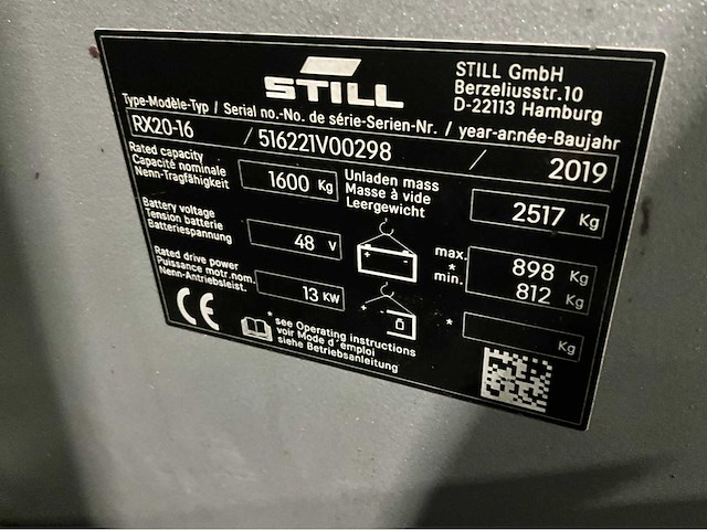 2019 still rx 20-16 1600 kg 6800mm vorkheftruck - afbeelding 6 van  9