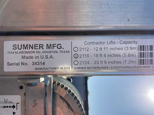 2019 sumner manufacturing 2118 materiaallift / kanaallift - afbeelding 8 van  8