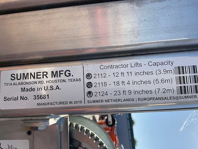 2019 sumner manufacturing 2118 materiaallift / kanaallift - afbeelding 8 van  8